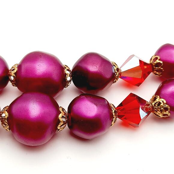Vintage Arthur Pepper (ART) Purple Beads Red Crystal Necklace - Picture 12 of 14